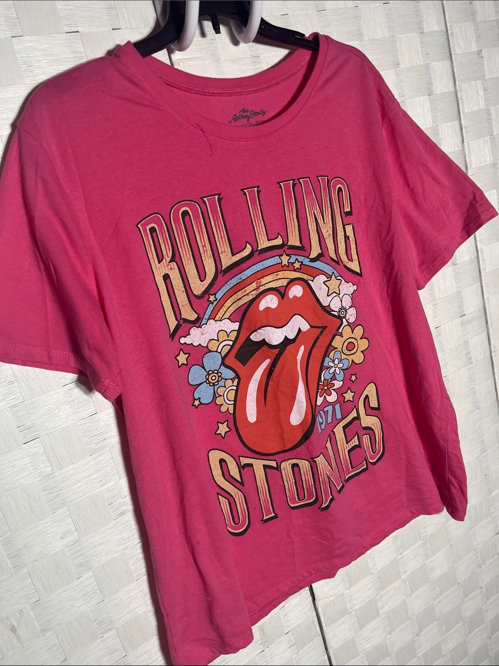 the Rolling Stones Pink Graphic Tee with Red Tongue Logo